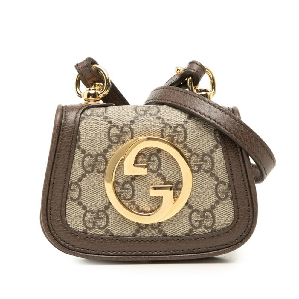 Gucci GG Supreme Interlocking G Blondie Shoulder Bag 698635 Beige Brown Leath...